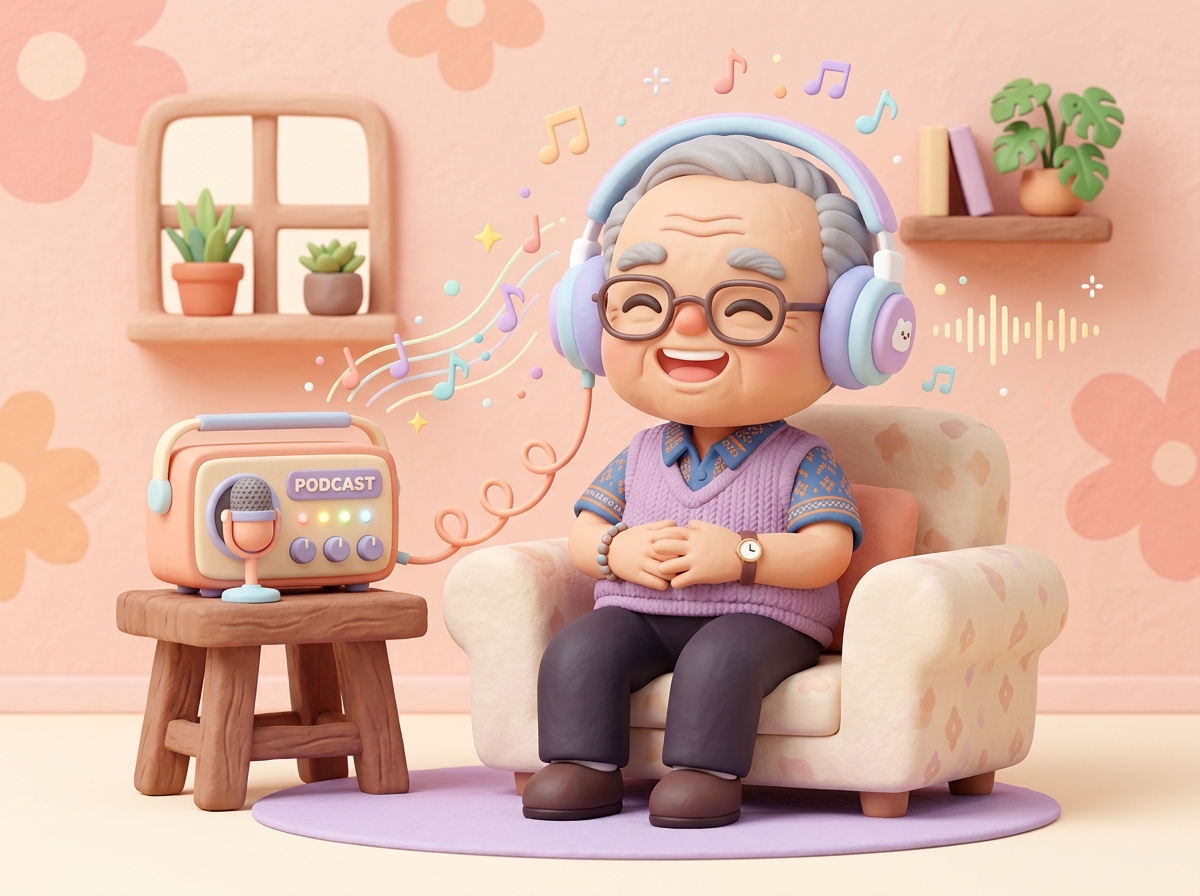 ภาพการ์ตูนฟังพอดแคสต์